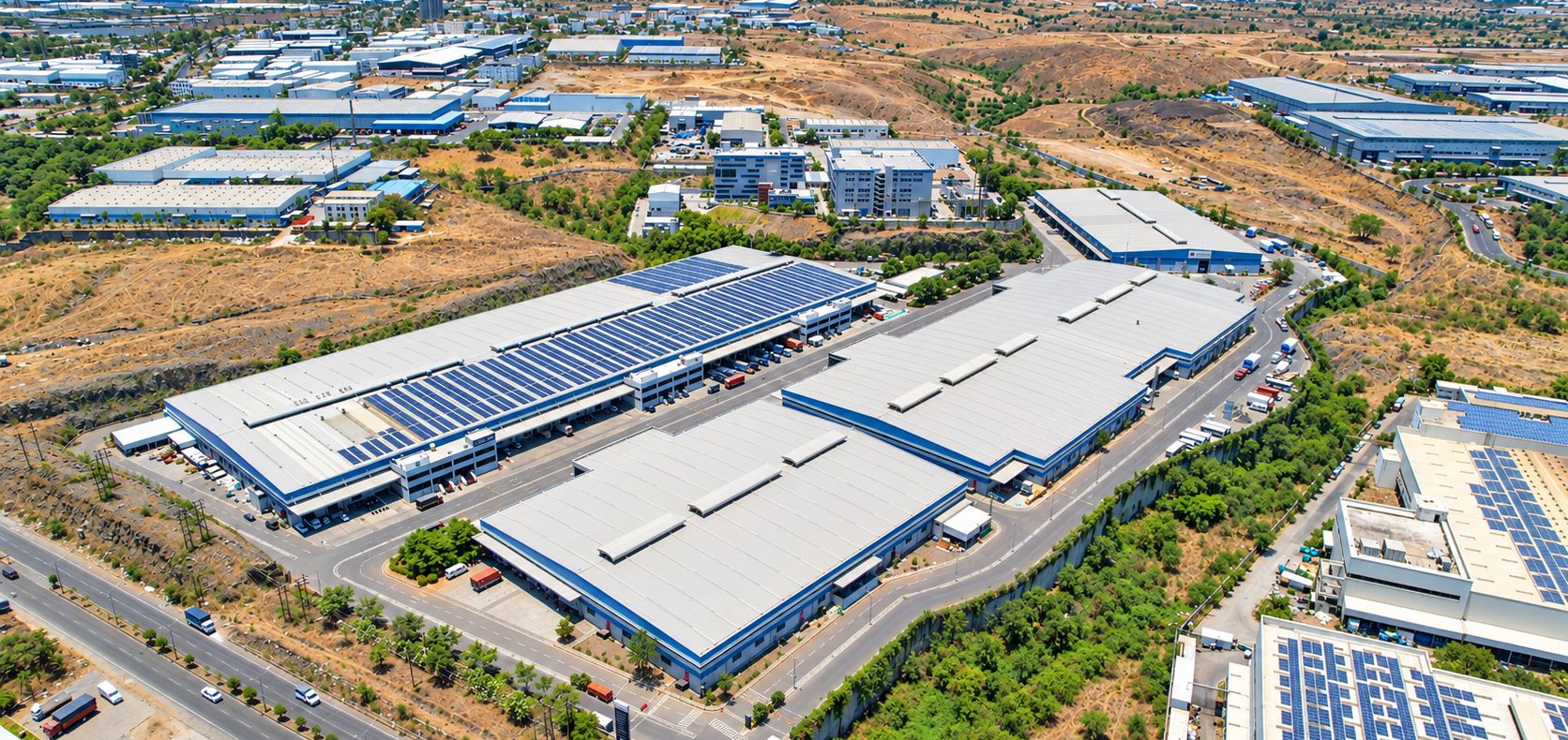 Developed industrial estate with roads and factories